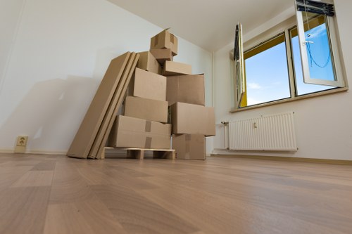 Packed moving boxes ready for local removals in North London