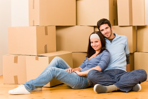 Packed boxes and furniture protected for a North London house move