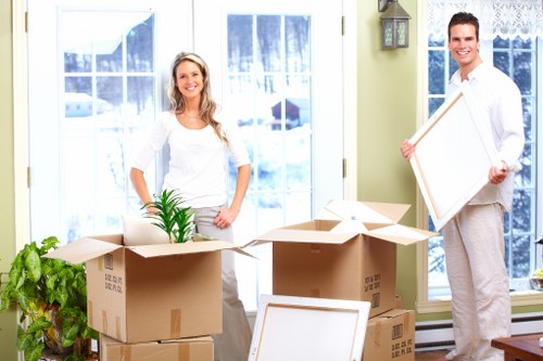 Organised moving boxes and labels ready for unpacking in Turnpike Lane